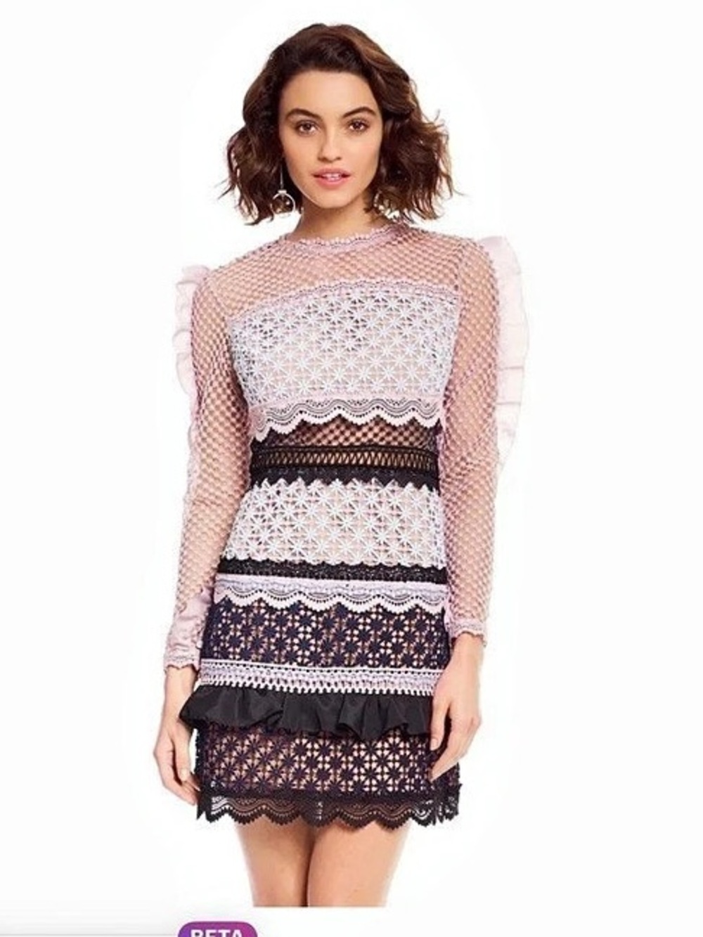 Self-Portrait Bellis Lace Trim Dress Floral Mini Black & Pink US 4